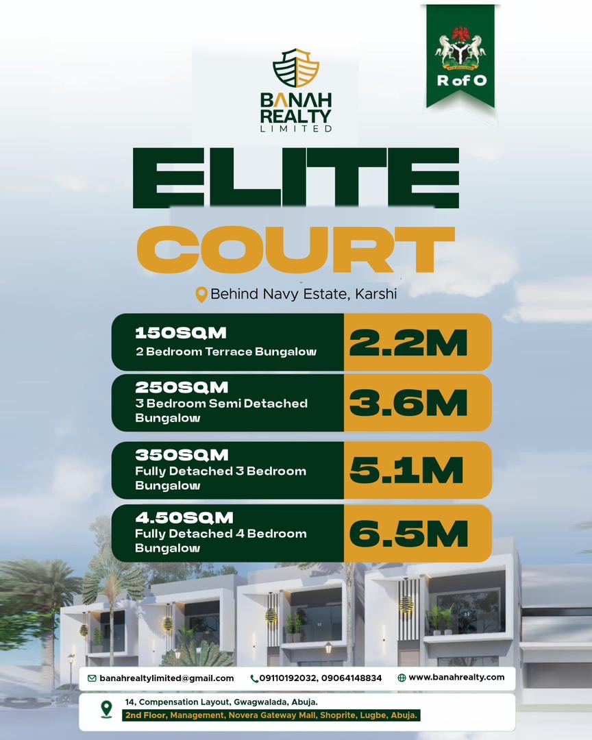 Elite Court, Karshi (Behind Navy Estate)